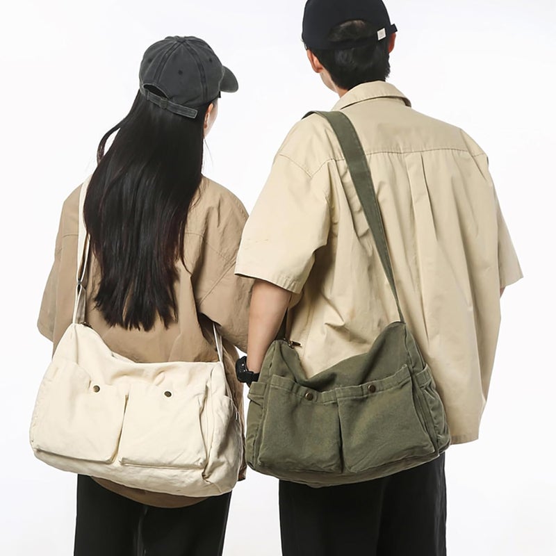 KBTYE Store Canvas Messenger Bag Cute Crossbody Tote Bag Shoulder for Women Men for School Aesthetic Hobo with Multiple Pockets - Image 5